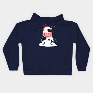 A Happy Holstein Cow In The Christmas Snow Kids Hoodie